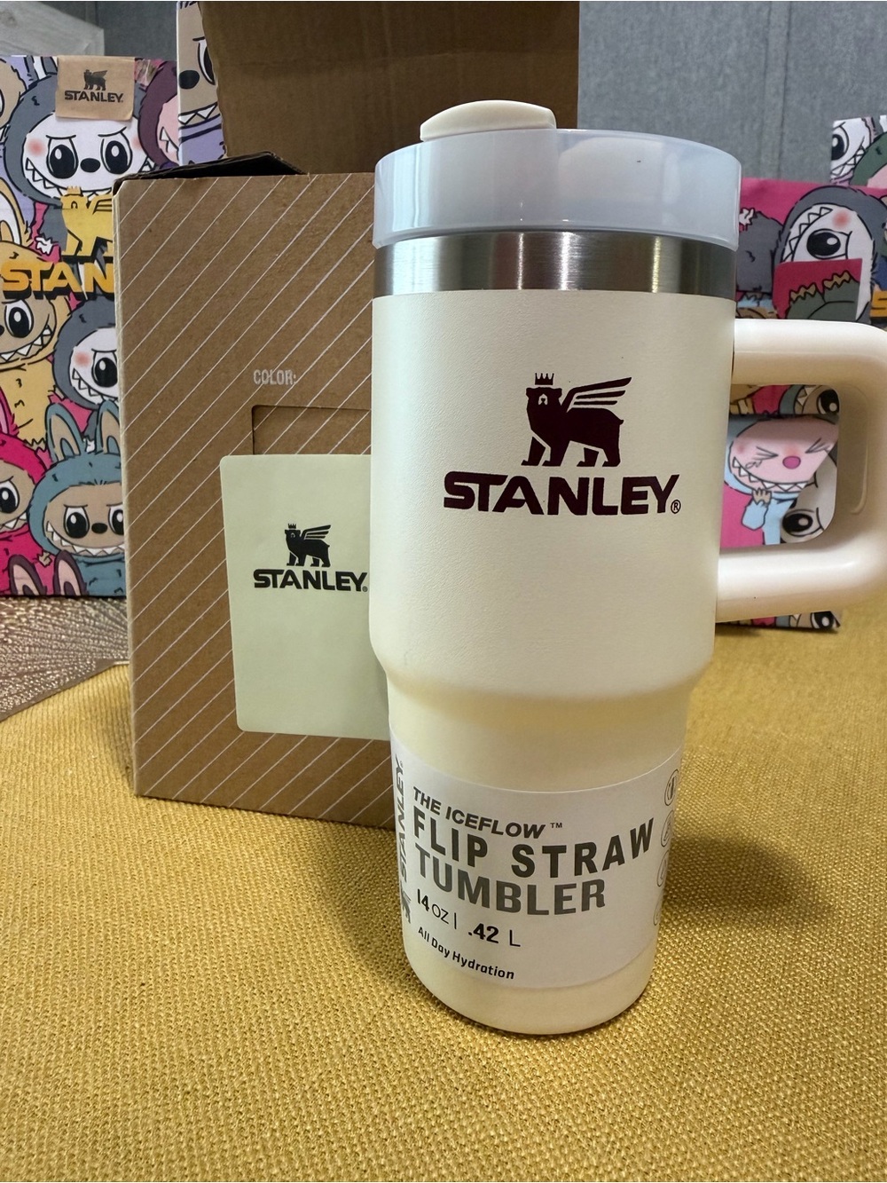 Stanley Cream Flip Straw Tumbler with Maroon Logo